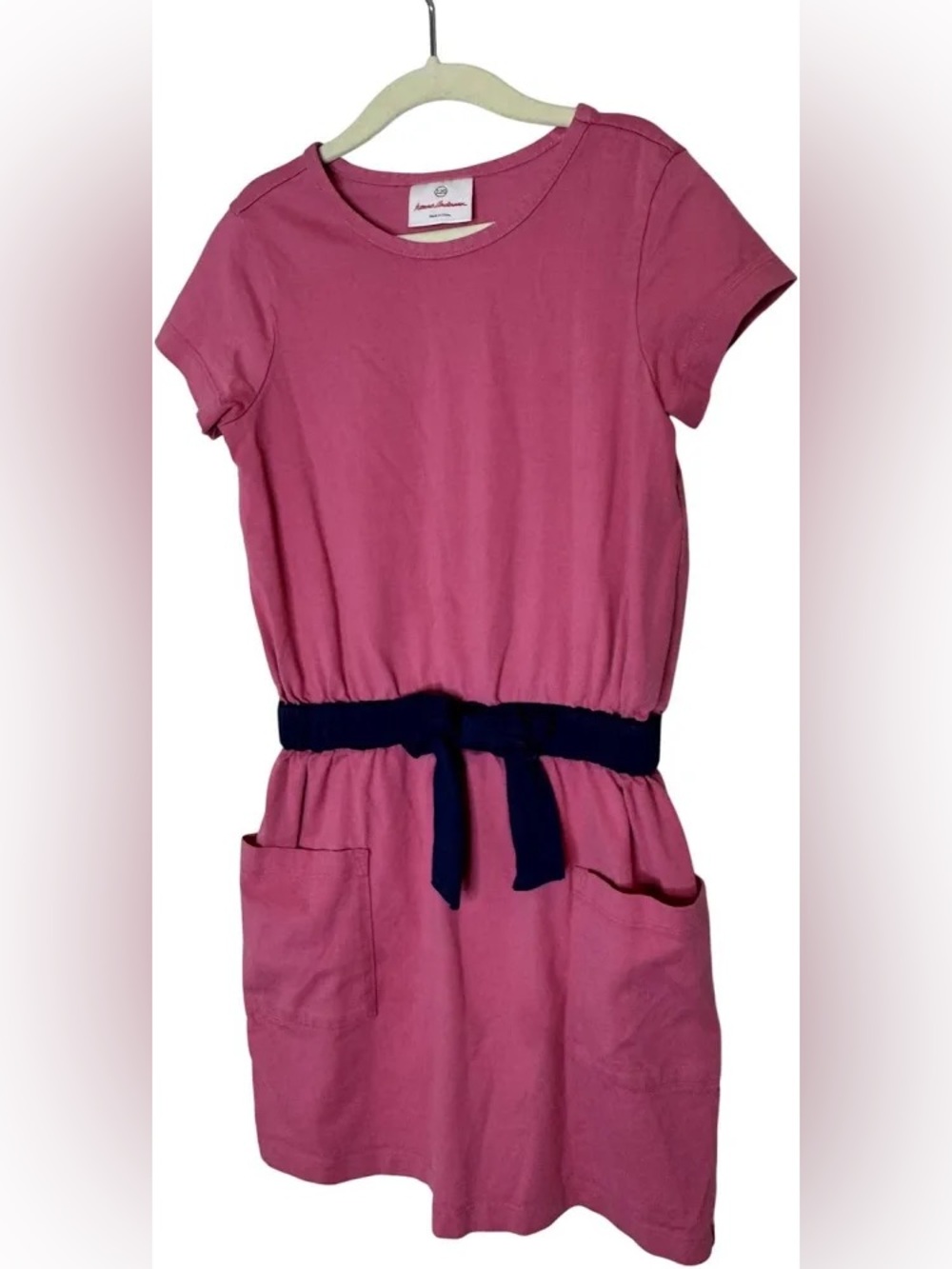 Pink Hanna Andersson Cotton cotton dress with navy cinch bow and two  pockets